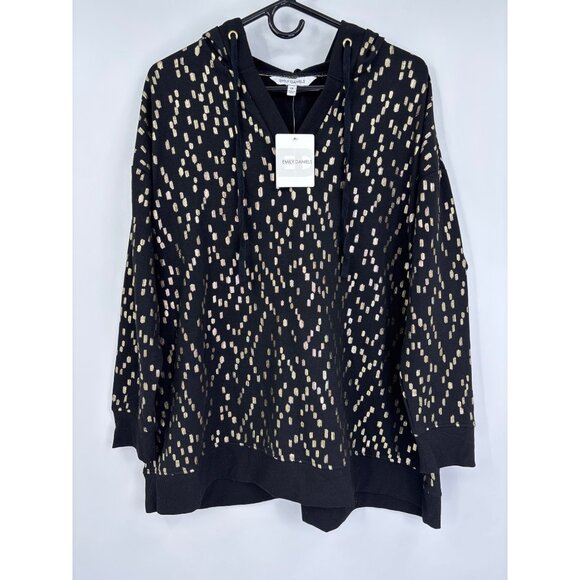 Emily Daniels Hooded Sweatshirt Top Sweater Long Sleeve Black Gold 1X NEW - Picture 1 of 5